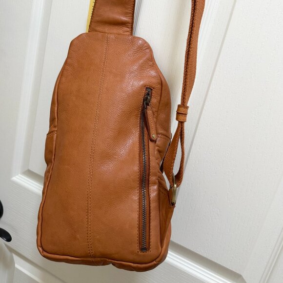 Marta Ponti Of Portugal Soft Washed Leather Sling Backpack Cognac Brown Bag NEW - Picture 13 of 16